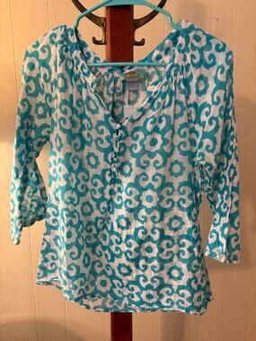 Sol Clothing Turquoise and White Top Sz Medium